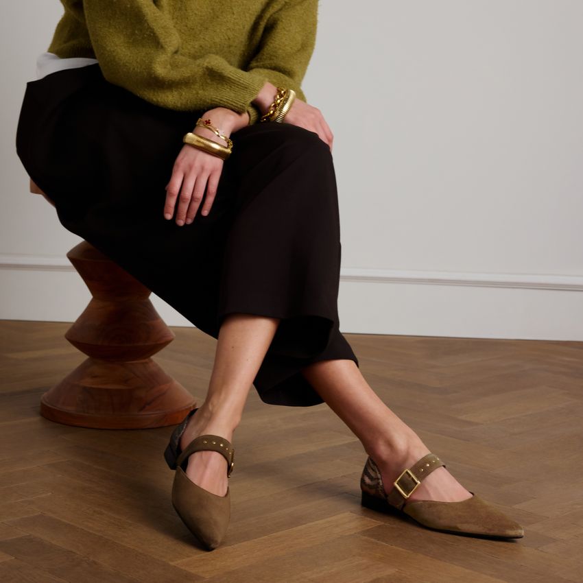 Dunkelgrüne Veloursleder-Loafer