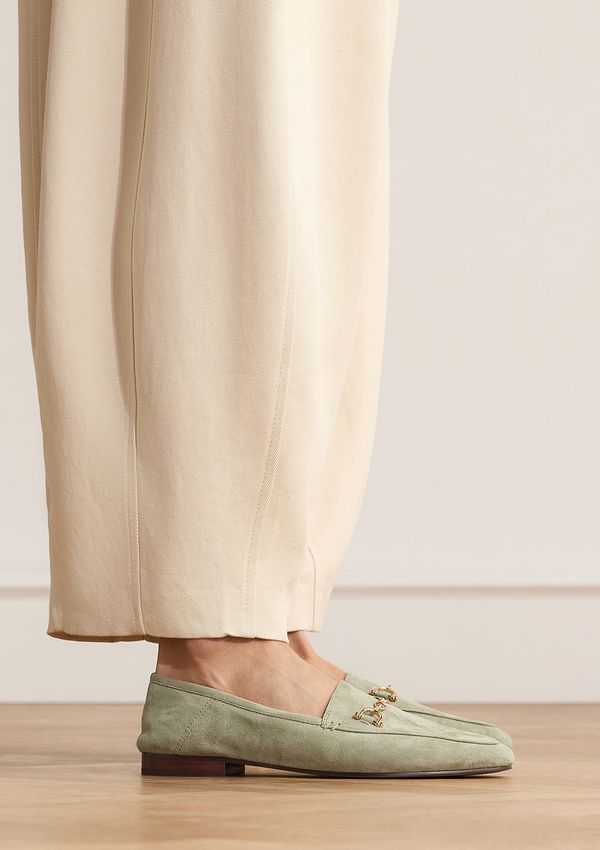 Grüne Veloursleder-Loafer
