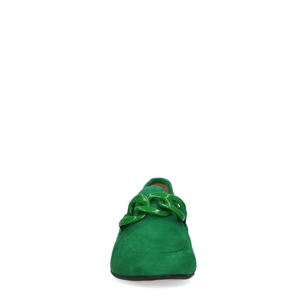 Grüne Veloursleder-Loafer mit Kette