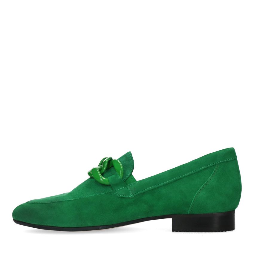 Groene suède loafers met chain