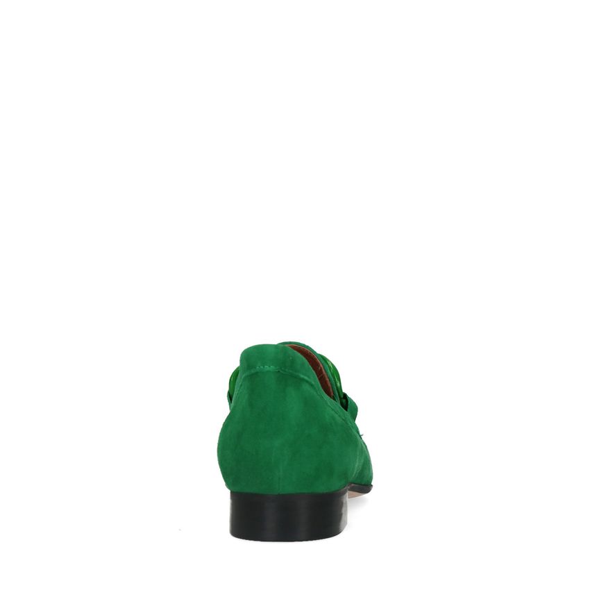 Grüne Veloursleder-Loafer mit Kette