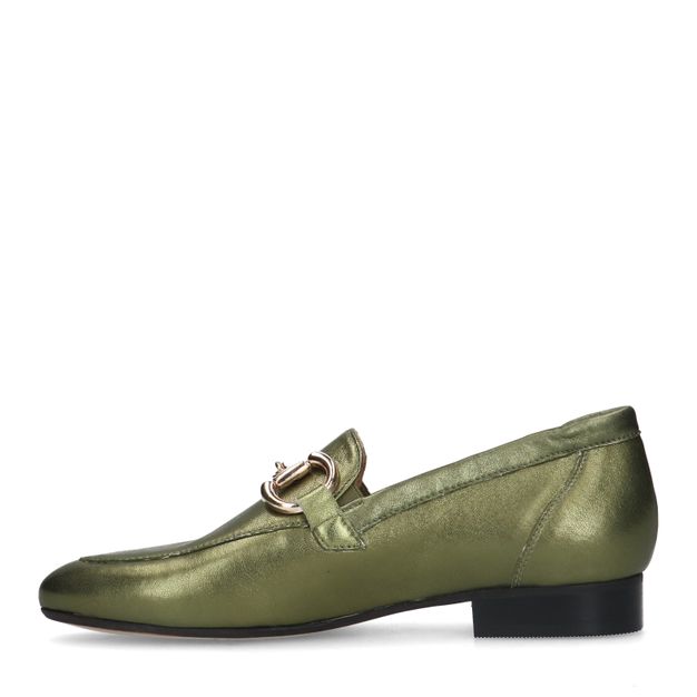 Grüne Leder-Loafer mit goldfarbenem Detail