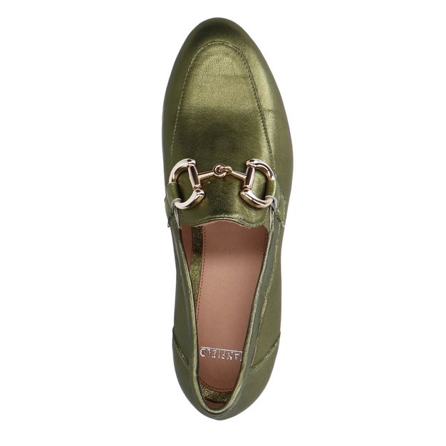 Grüne Leder-Loafer mit goldfarbenem Detail