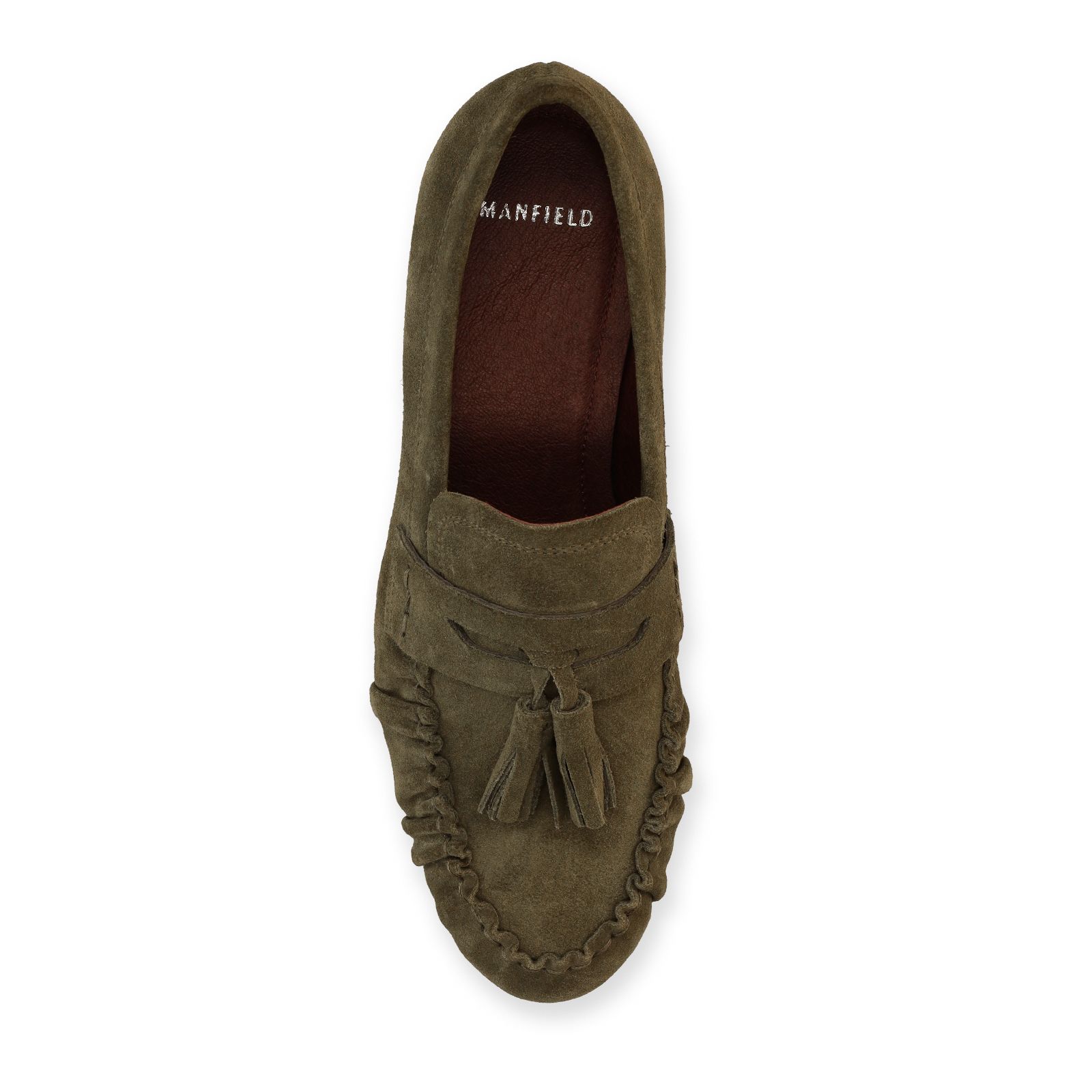 Donkergroene suède loafers met kwastjes