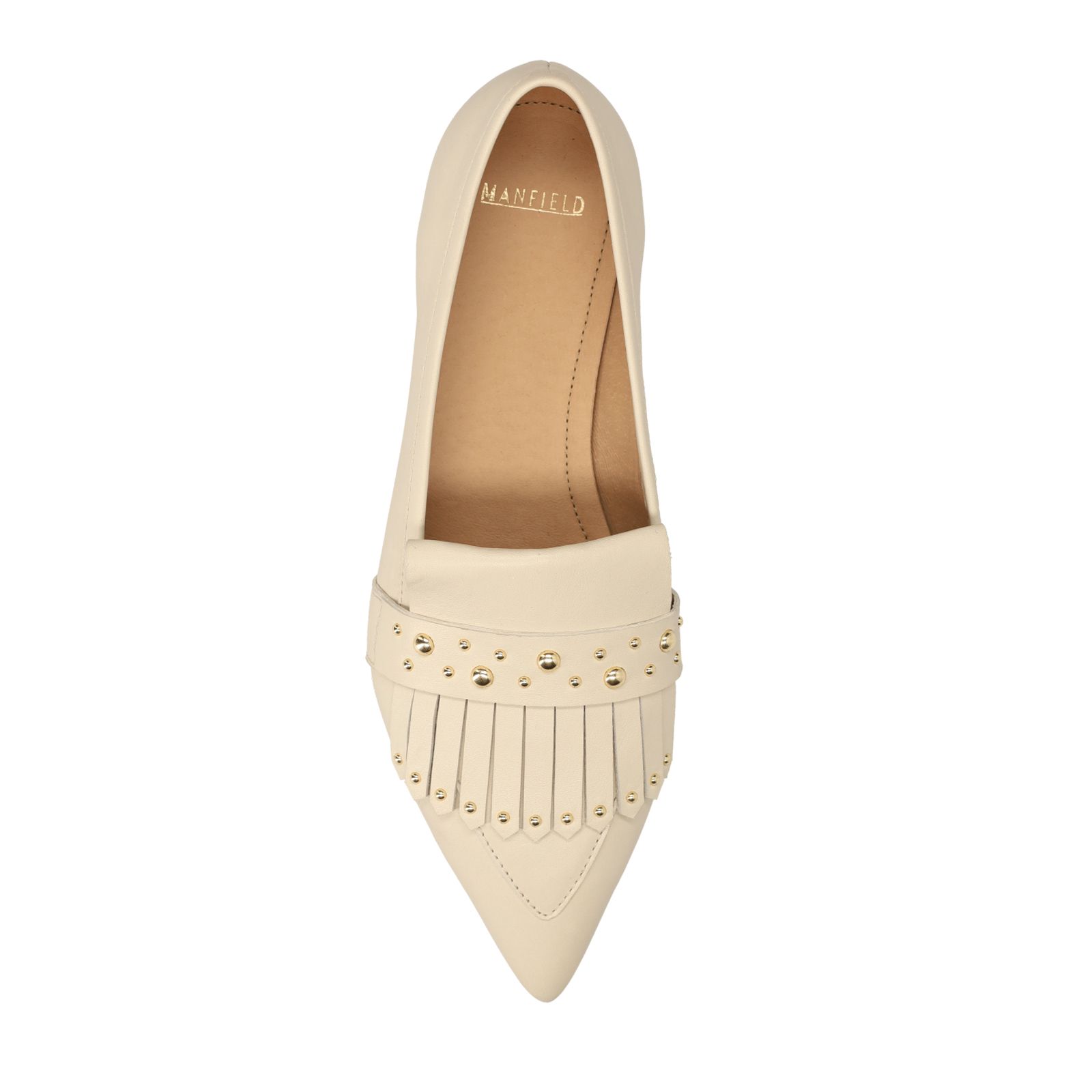 Offwhite Leder-Loafer mit goldfarbenen Nieten