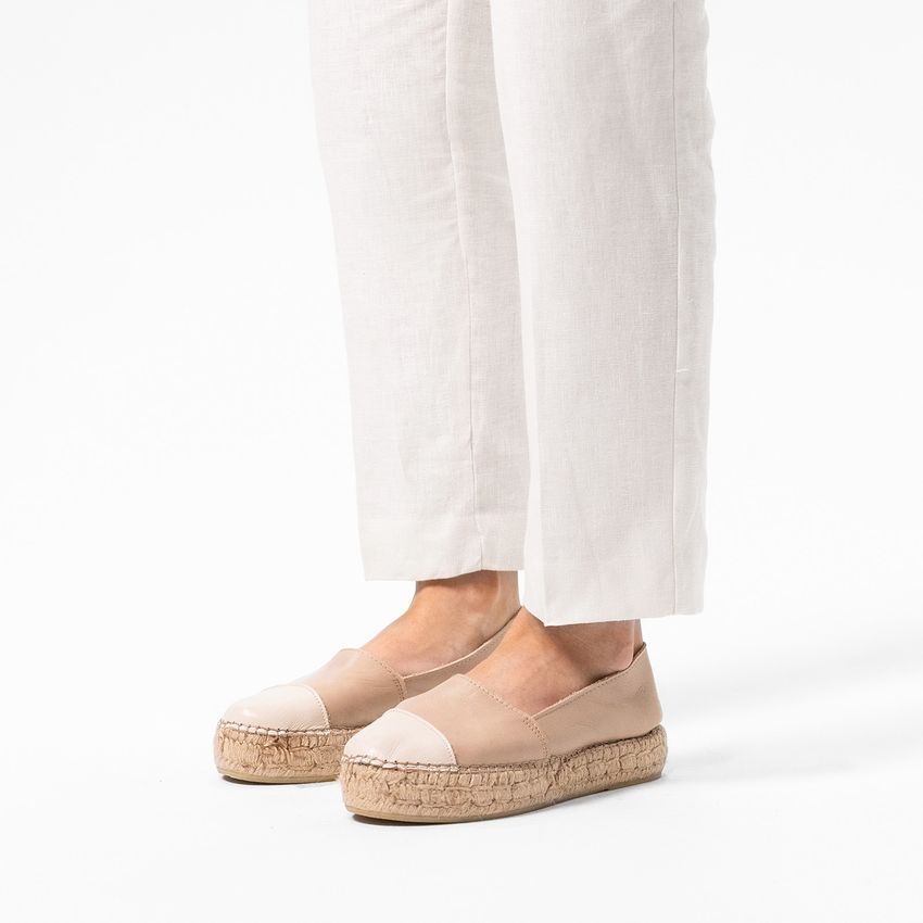 Witte leren espadrilles met plateauzool