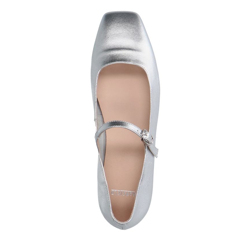 Silberfarbene Leder-Ballerinas