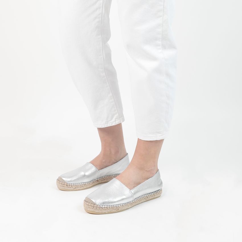 Silberne Leder-Espadrilles