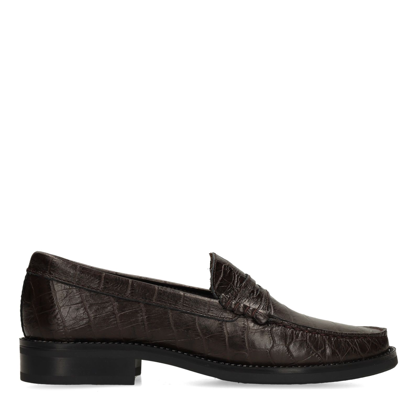 Graue Leder-Loafer mit Krokomuster