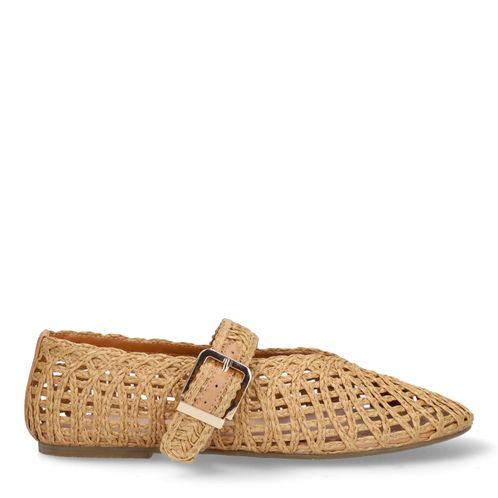 Beigefarbene Raffia-Ballerinas
