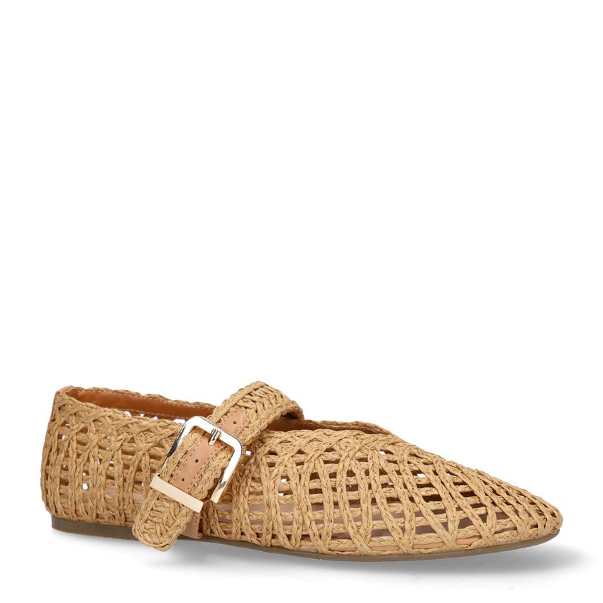 Beigefarbene Raffia-Ballerinas