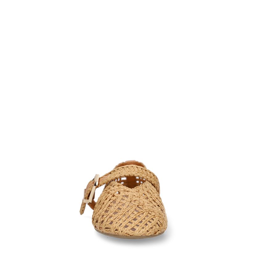 Beigefarbene Raffia-Ballerinas