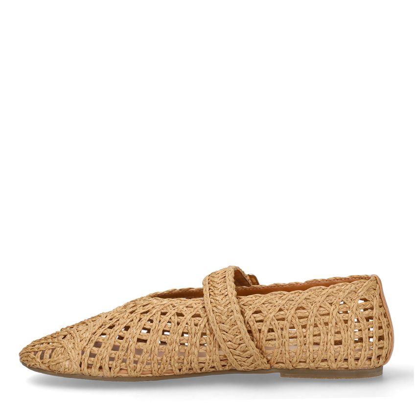 Beigefarbene Raffia-Ballerinas