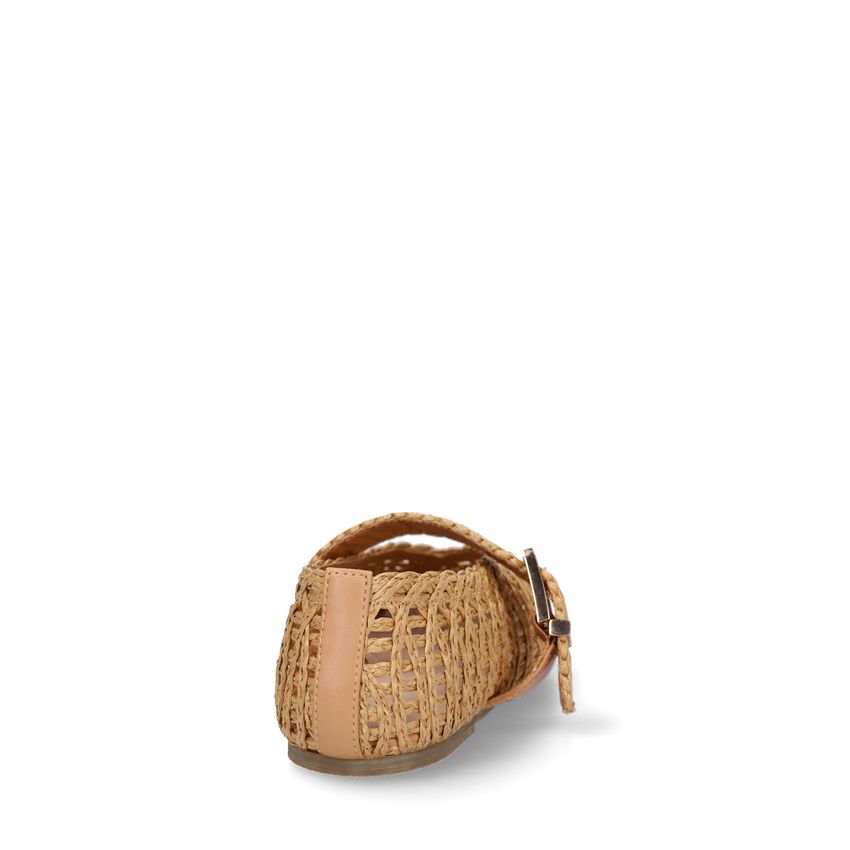 Beigefarbene Raffia-Ballerinas