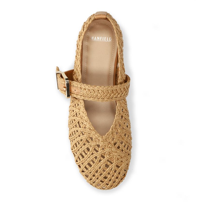 Beigefarbene Raffia-Ballerinas