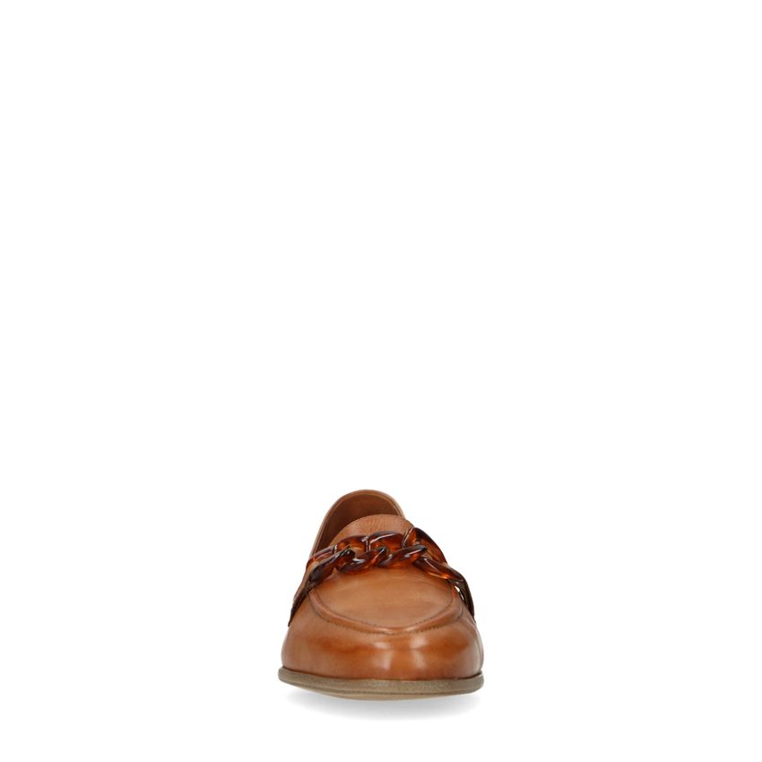 Cognacfarbene Leder-Loafer mit Kette