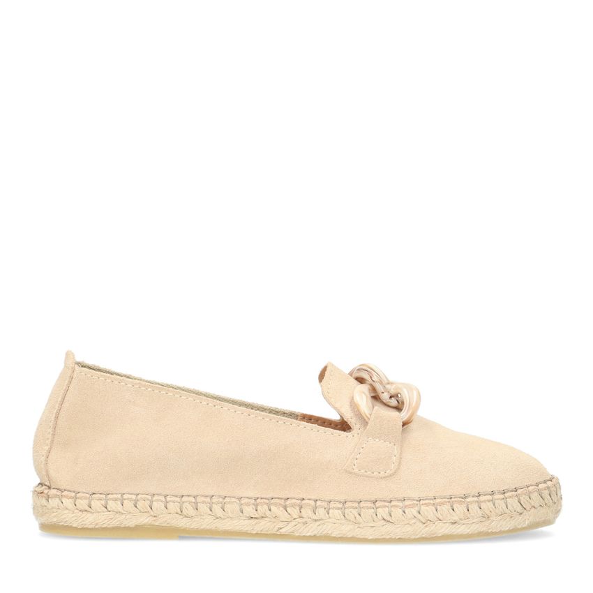 Beige suède espadrilles met chain