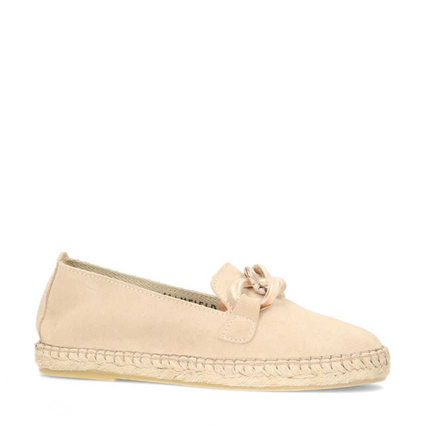 Beige suède espadrilles met chain