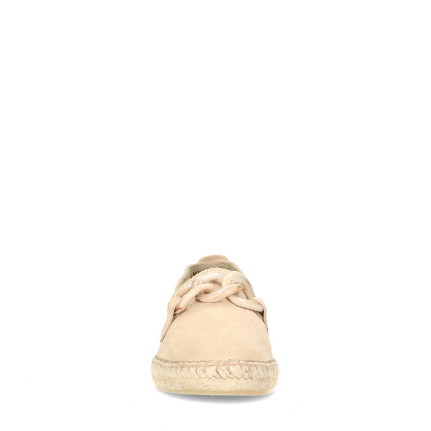 Beige suède espadrilles met chain