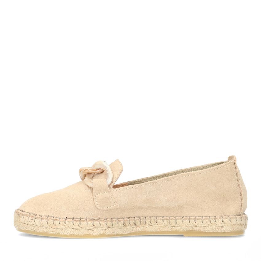 Beige suède espadrilles met chain