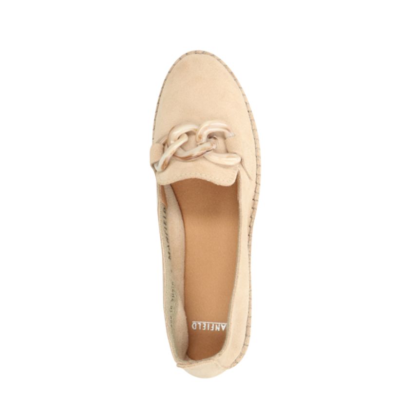 Beige suède espadrilles met chain