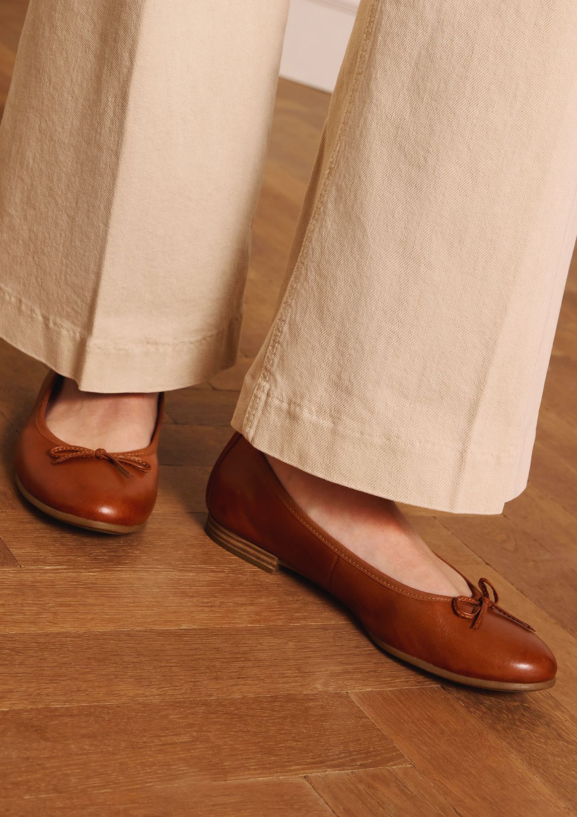 Cognac leren ballerina's