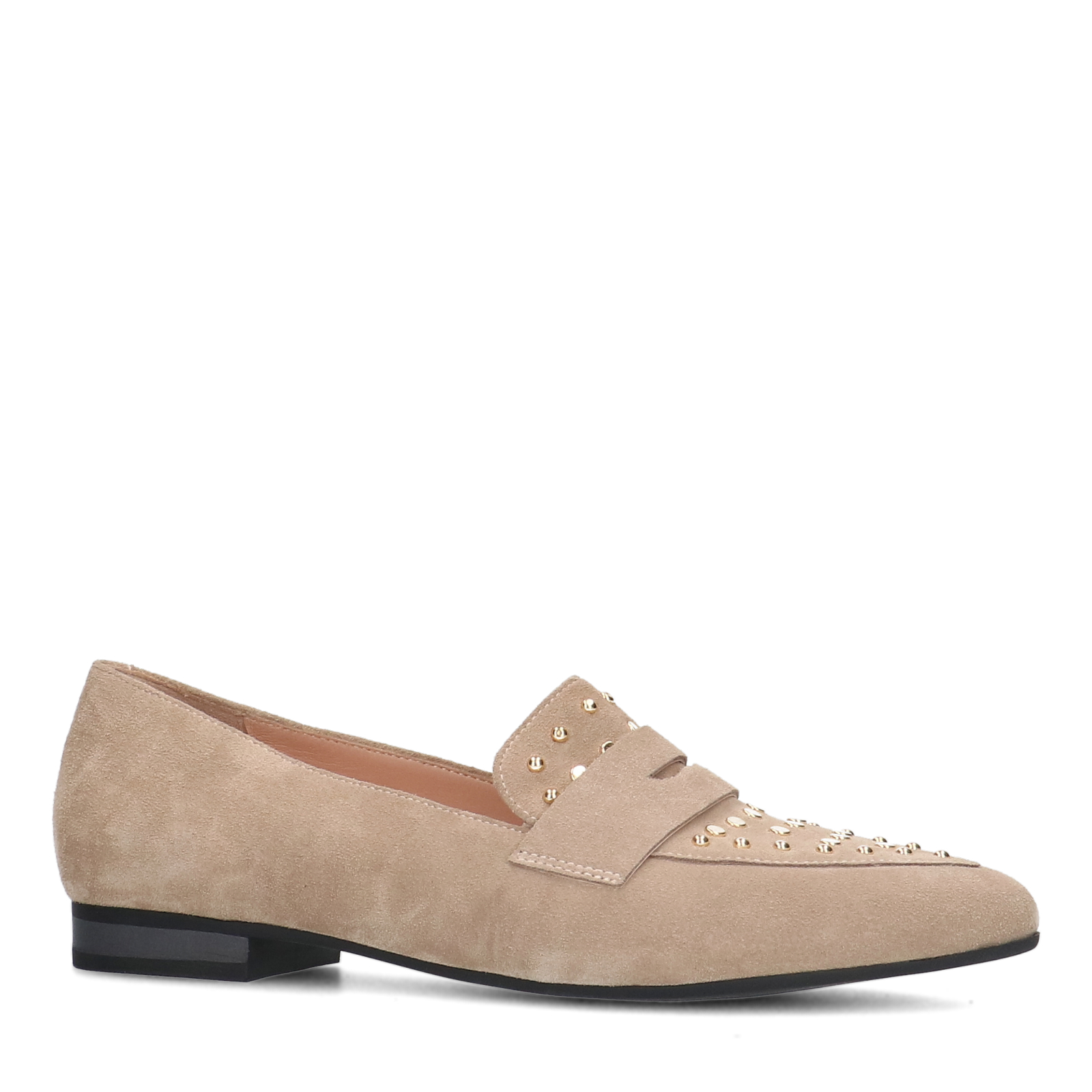 Beige su de loafers met goudkleurige studs Instappers Manfield