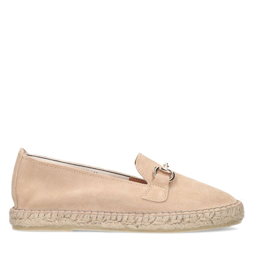 Beige suède espadrilles met goudkleurig detail