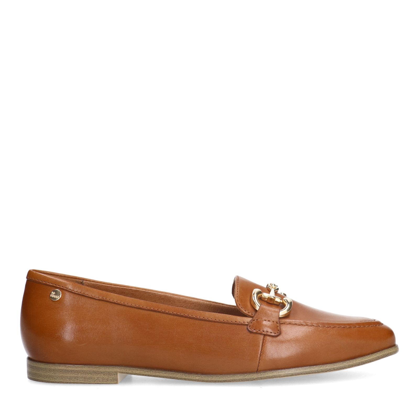 Braune Leder-Loafer mit goldfarbener Kette
