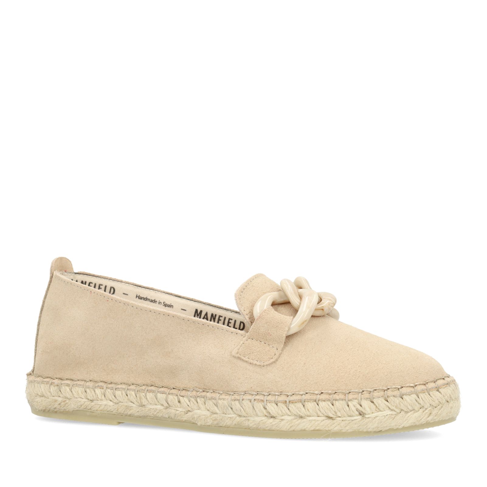 Beige suède espadrilles met chain