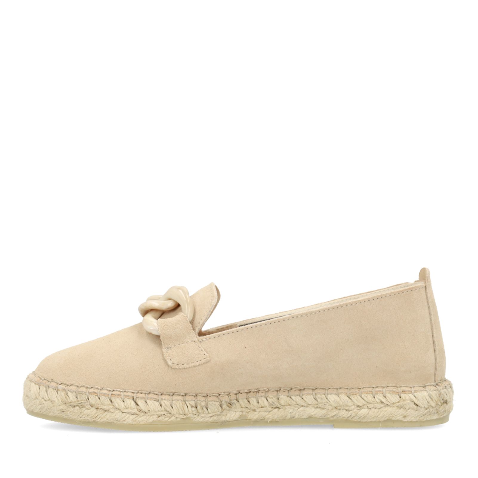 Beige suède espadrilles met chain