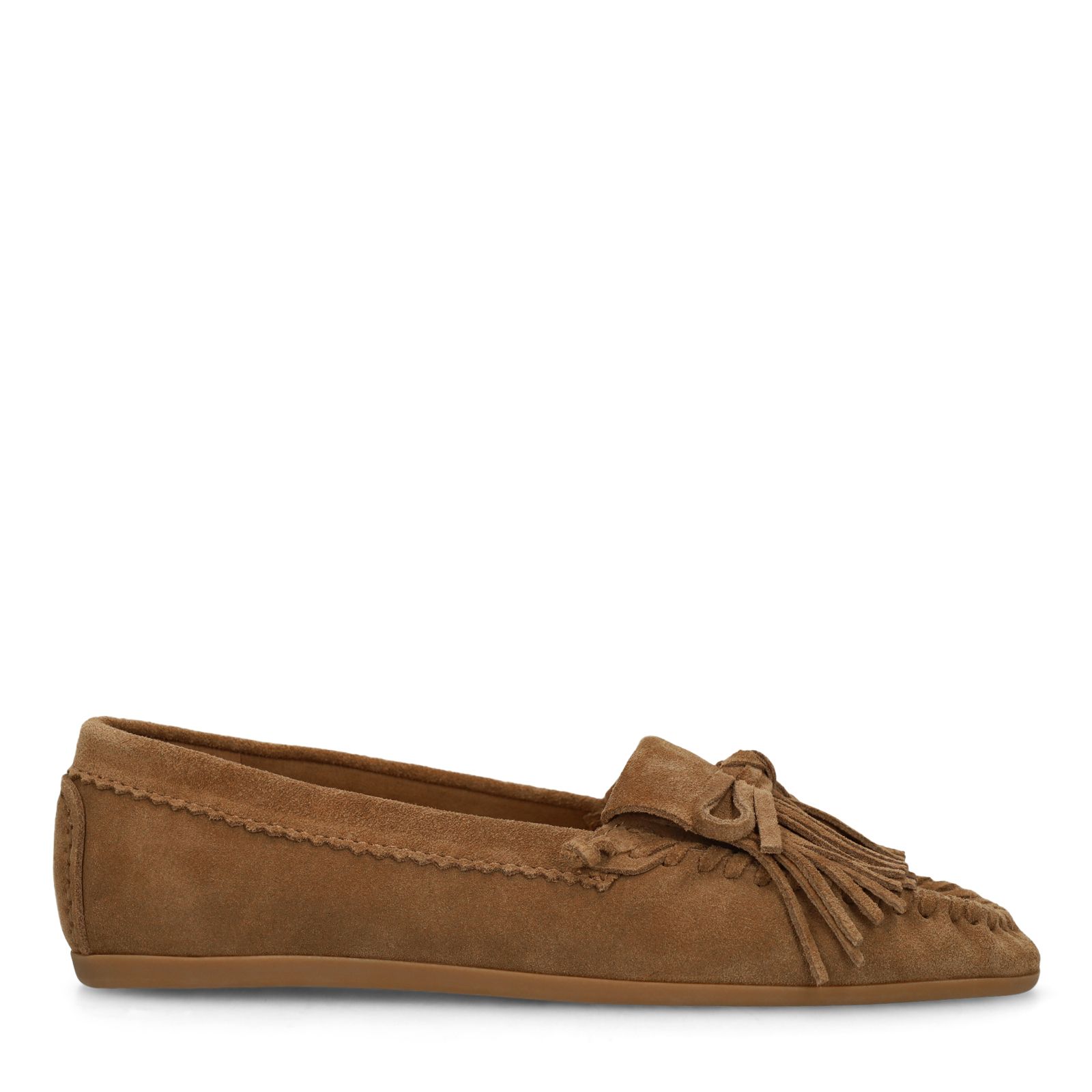 Cognac suède loafers met franjes