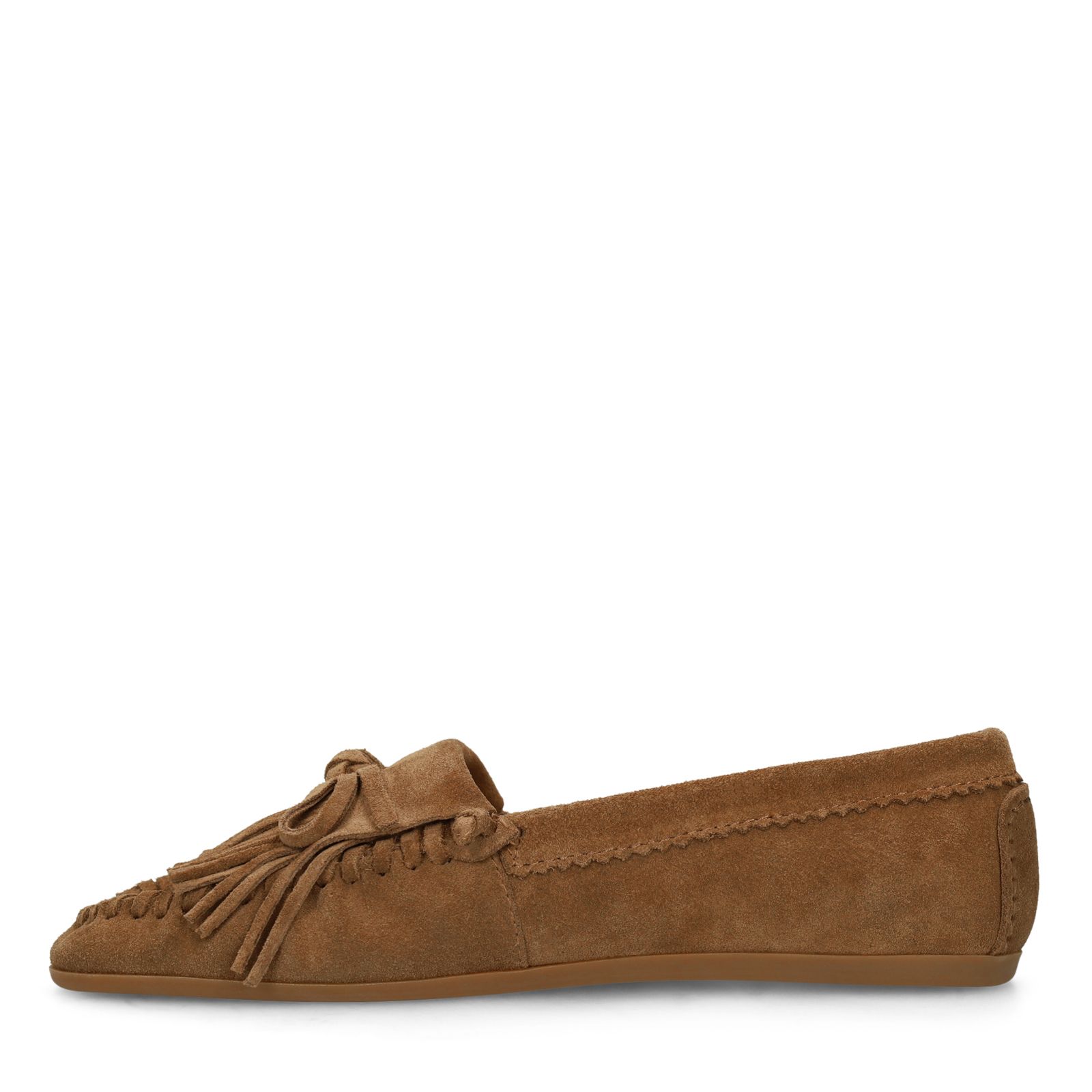 Cognac suède loafers met franjes