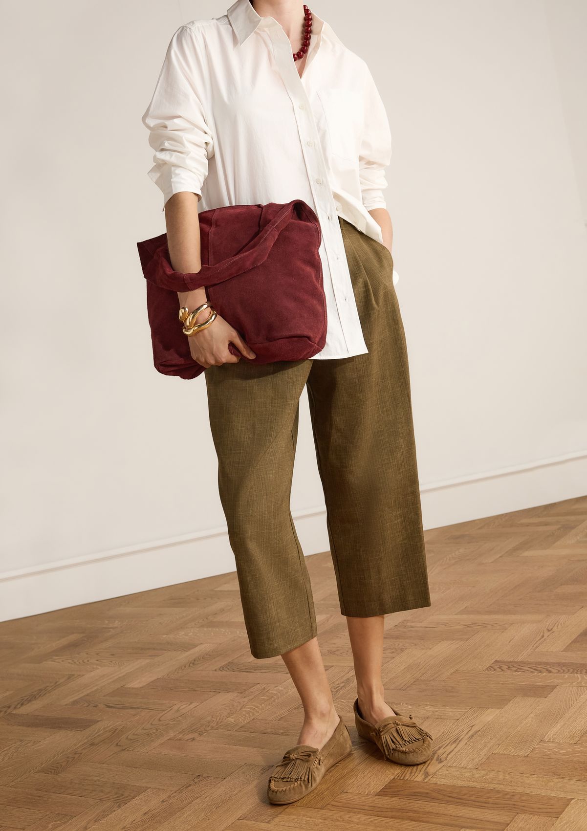 Cognac suède loafers met franjes