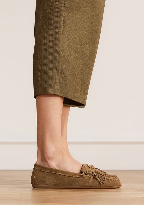 Cognac suède loafers met franjes