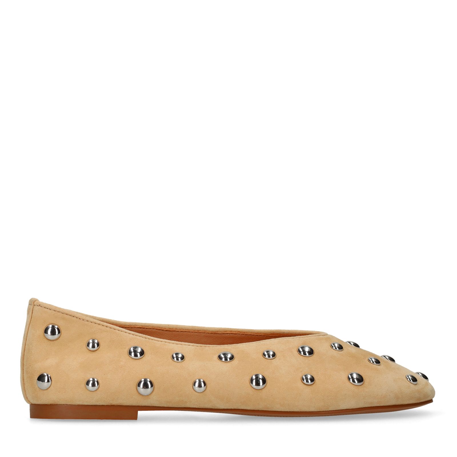 Beige suède ballerina's met zilveren studs