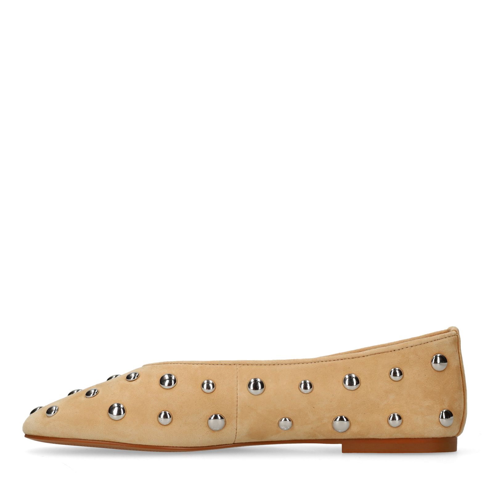 Beige suède ballerina's met zilveren studs