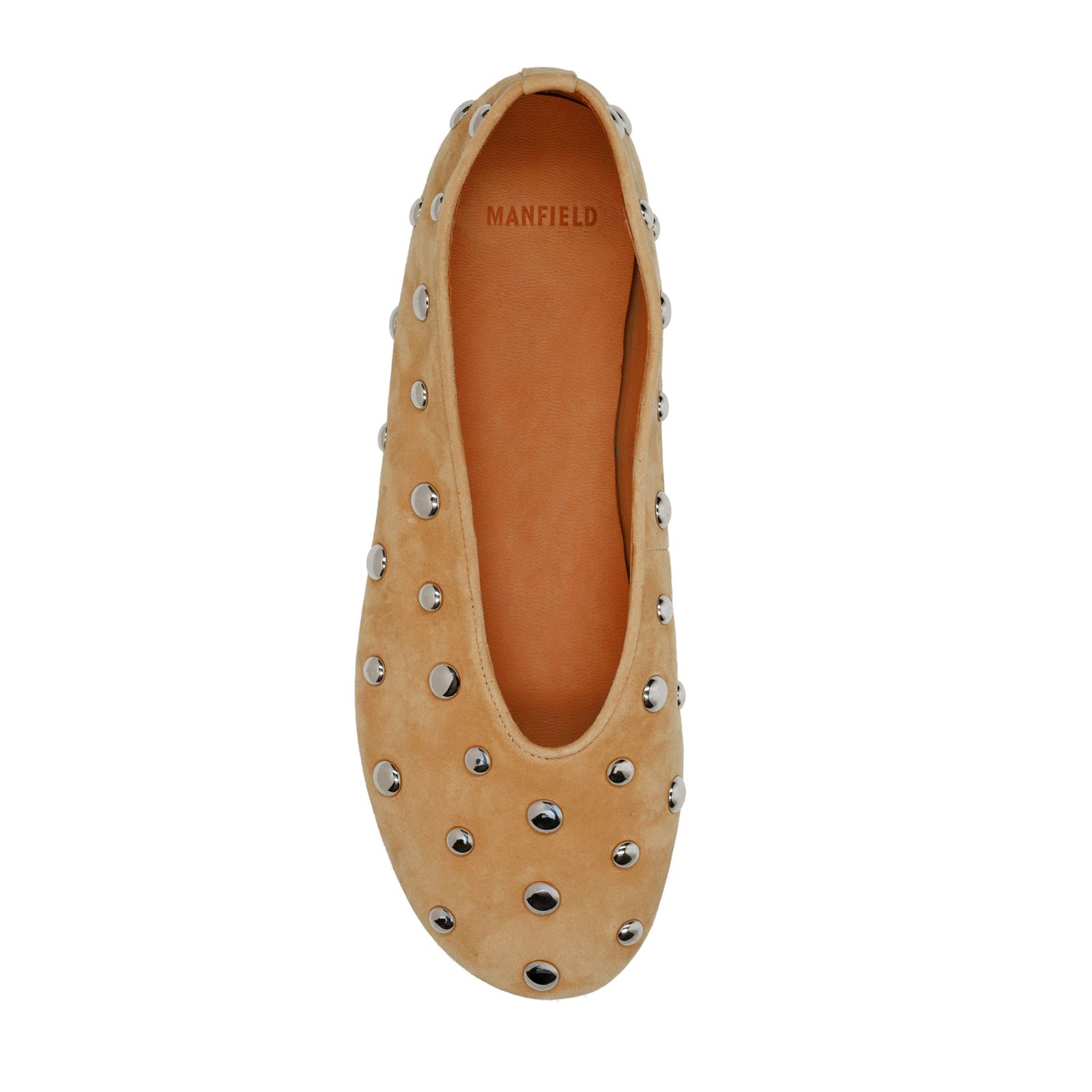 Beige suède ballerina's met zilveren studs