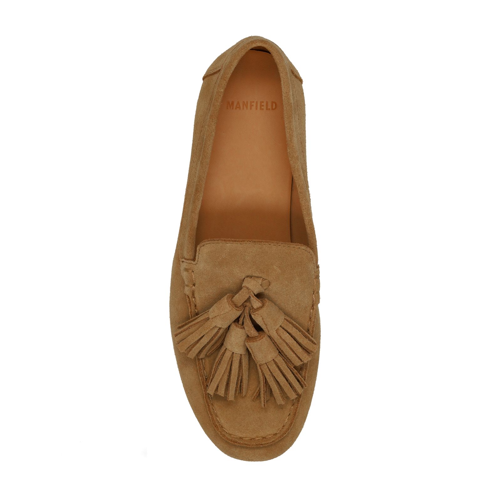 Beigefarbene Veloursleder-Loafer mit Fransen