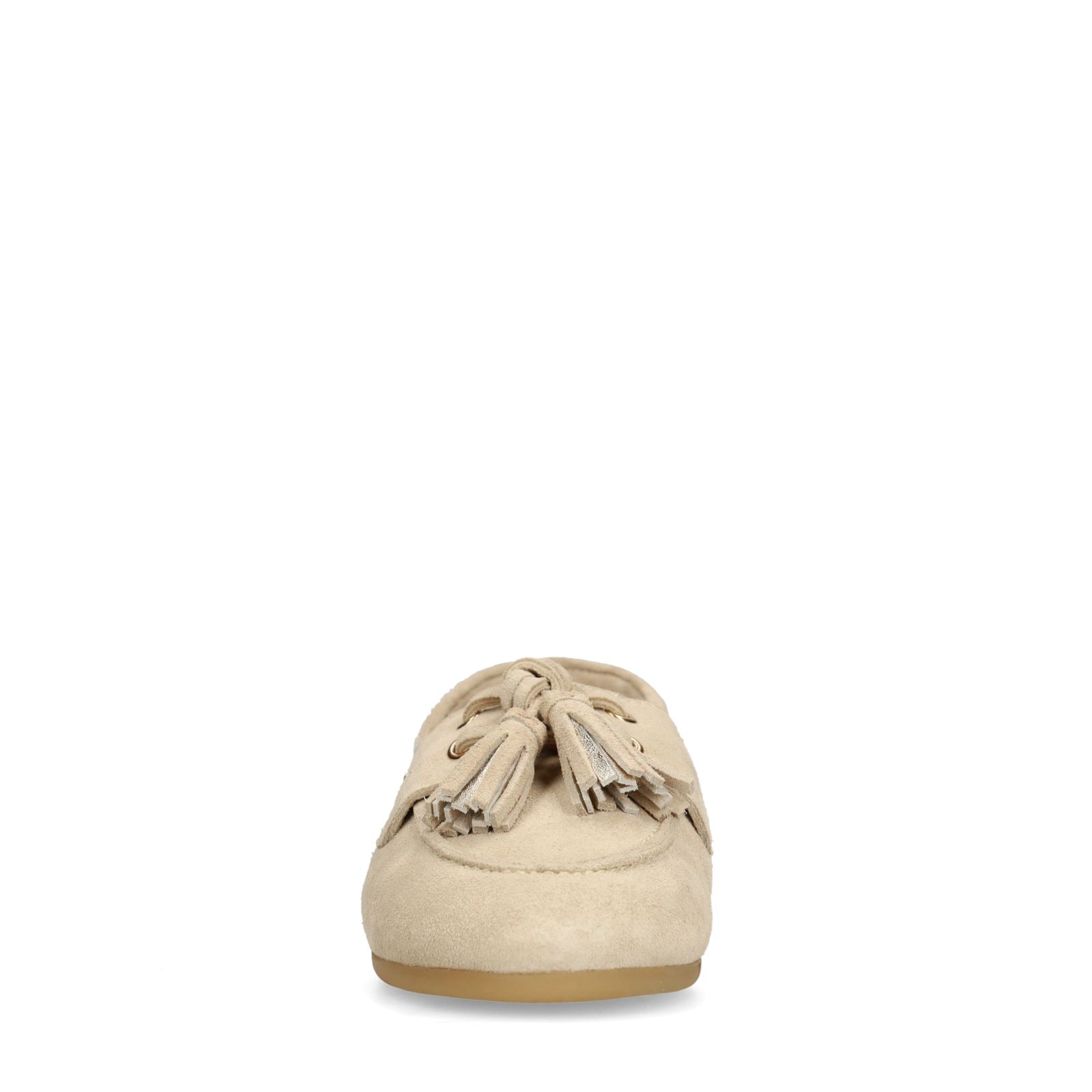 Beige suède loafers met kwastjes