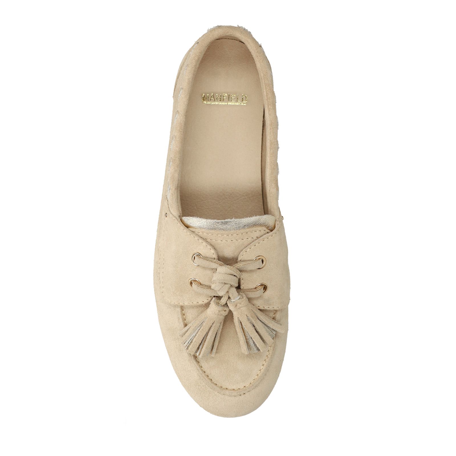 Beige suède loafers met kwastjes