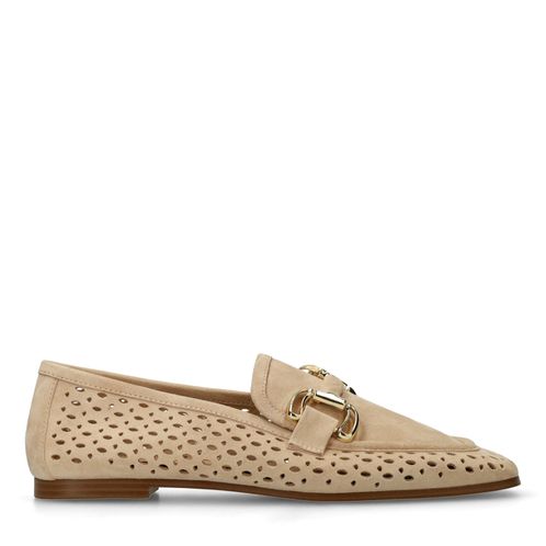 Beige leren loafers met gouden chain