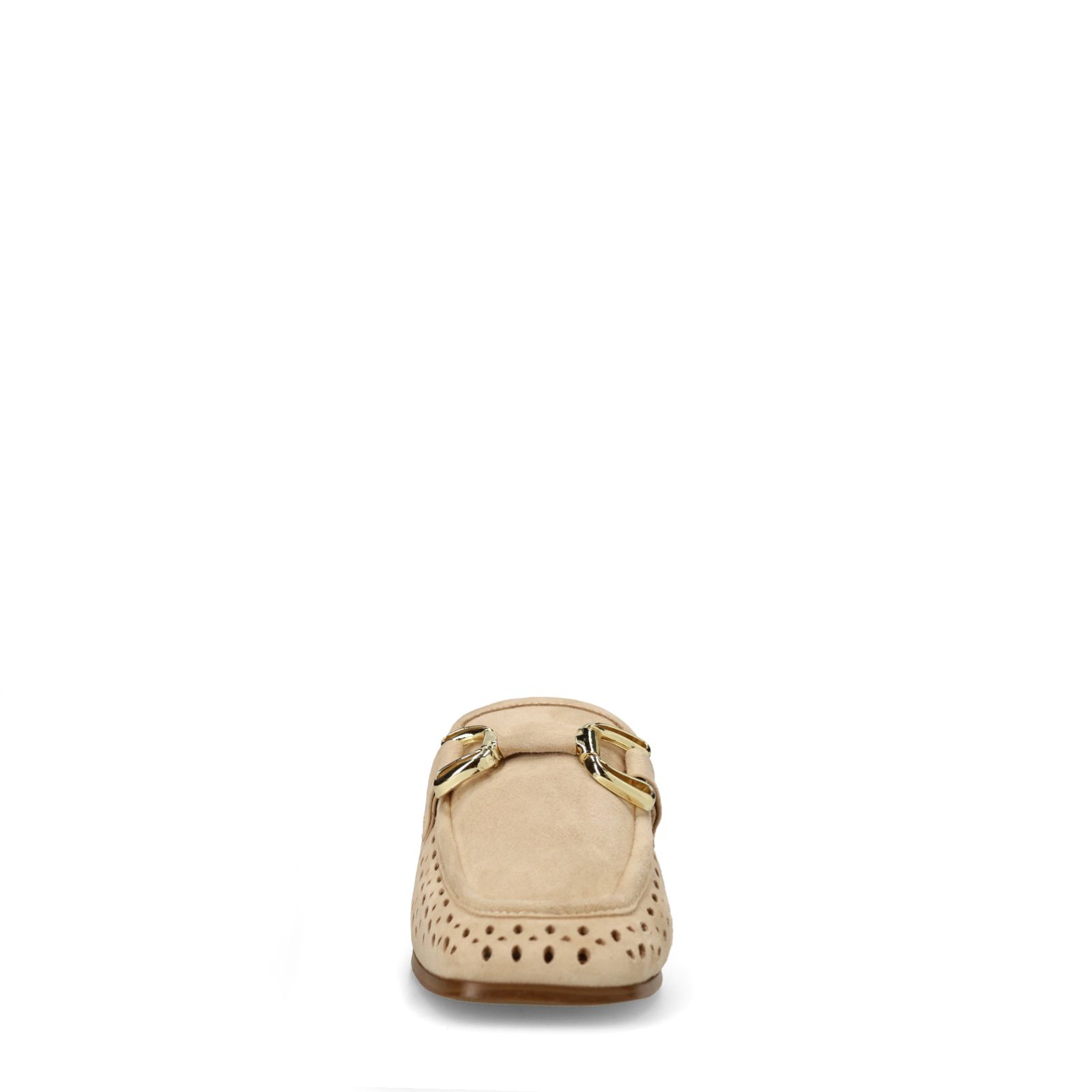 Beigefarbene Leder-Loafer mit goldfarbener Kette