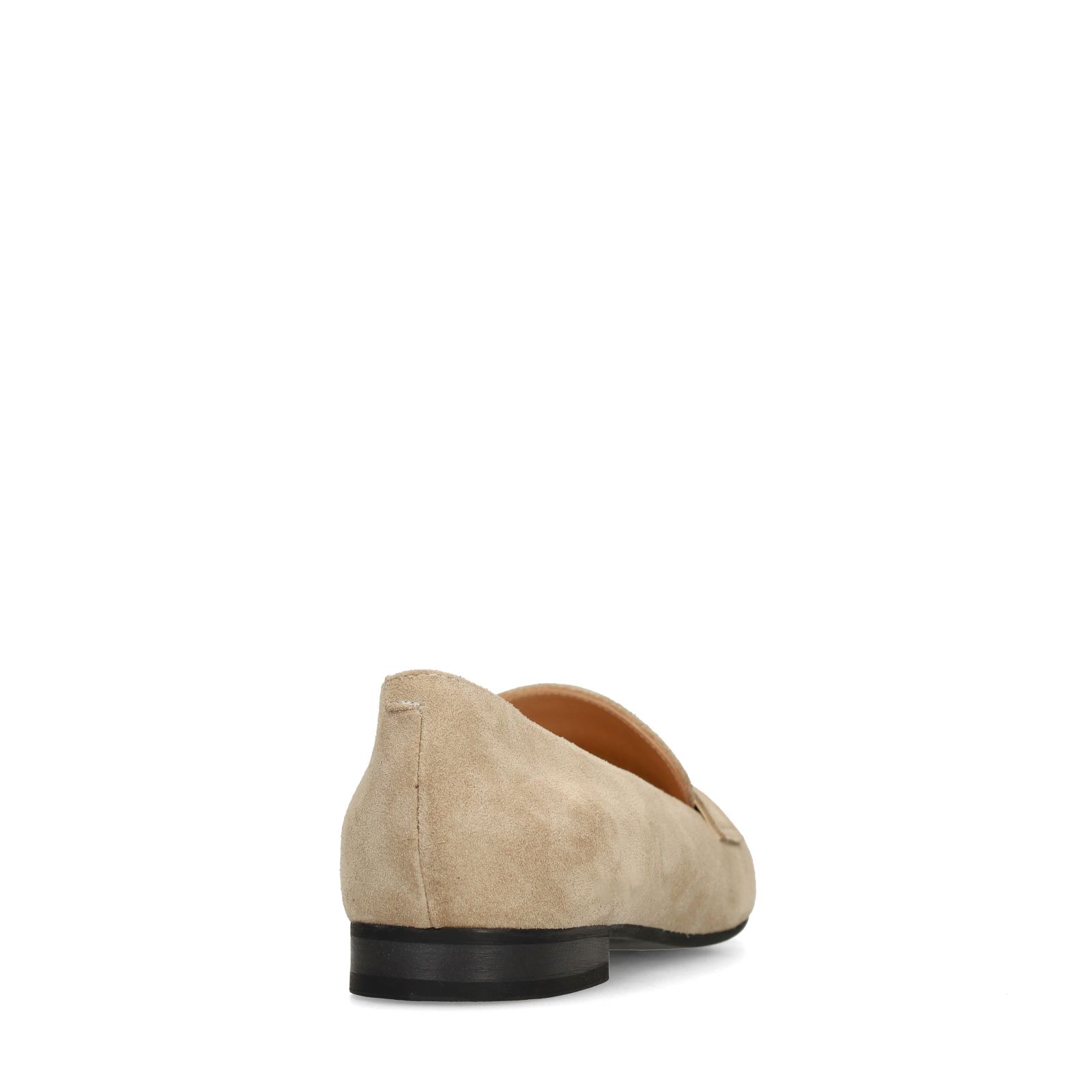 Beigefarbene Veloursleder-Loafer mit goldfarbenen Nieten