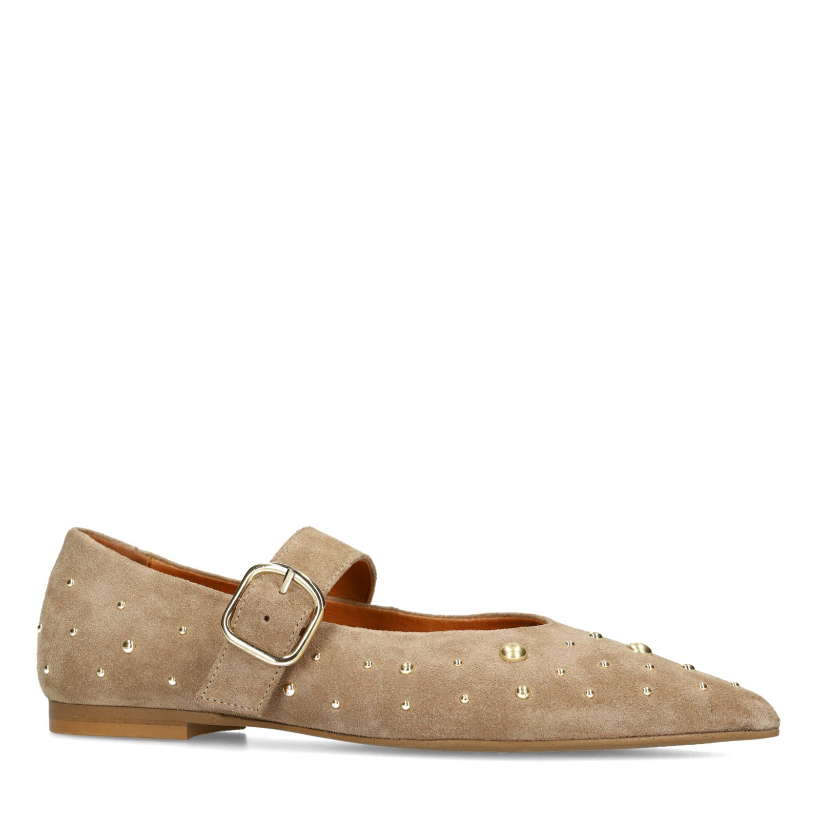 Beigefarbene Veloursleder-Loafer mit Nieten