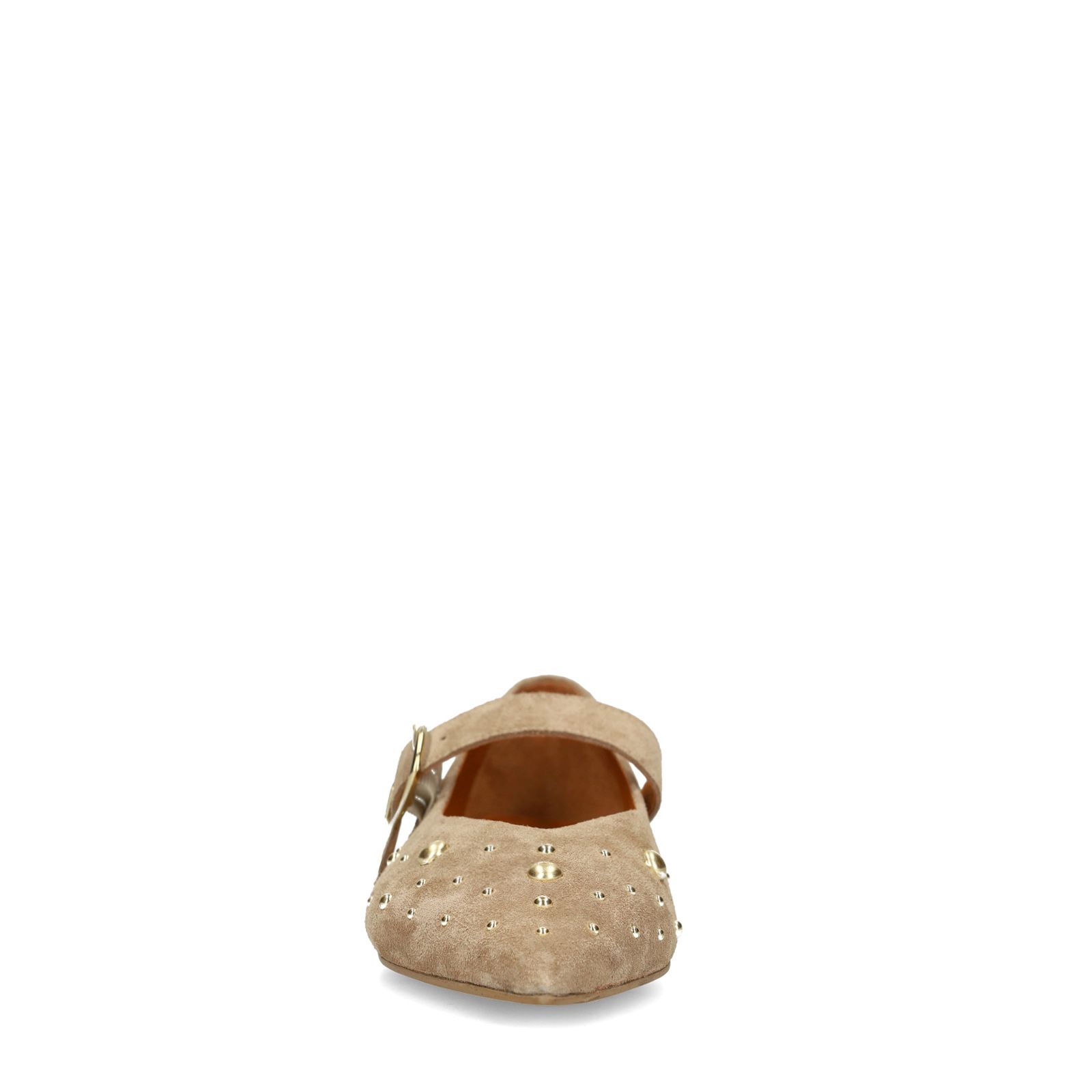 Beigefarbene Veloursleder-Loafer mit Nieten