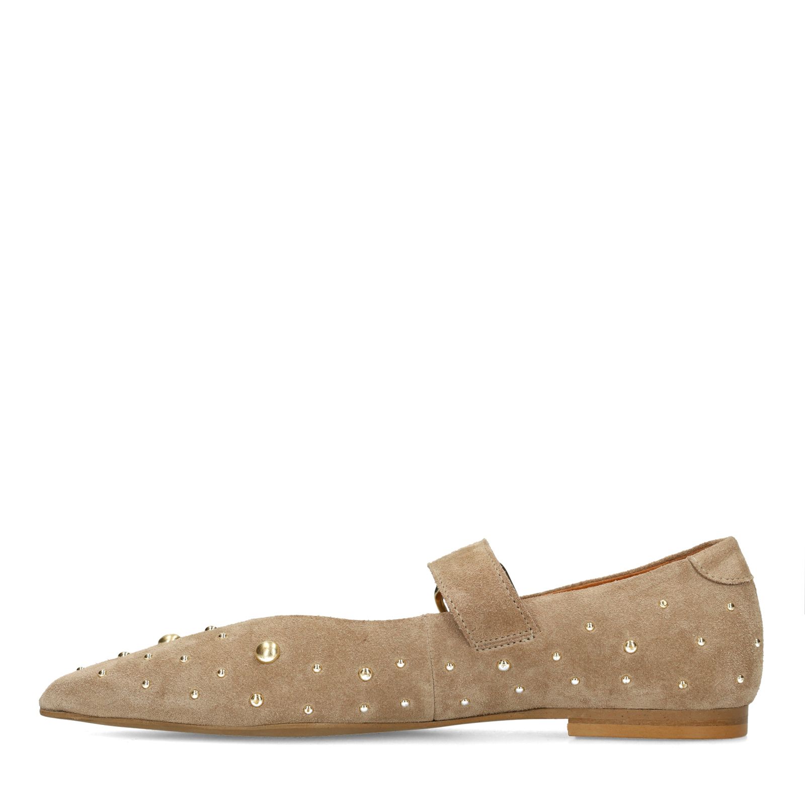 Beigefarbene Veloursleder-Loafer mit Nieten