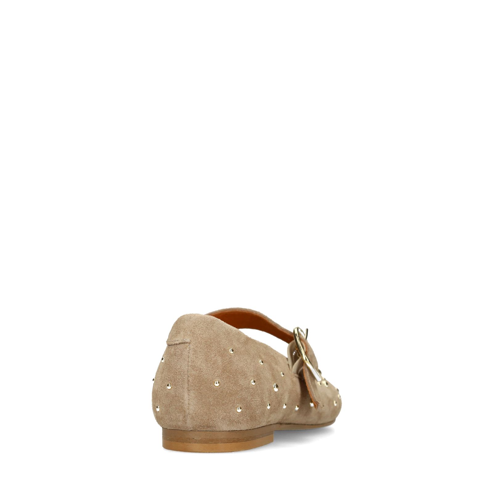 Beigefarbene Veloursleder-Loafer mit Nieten