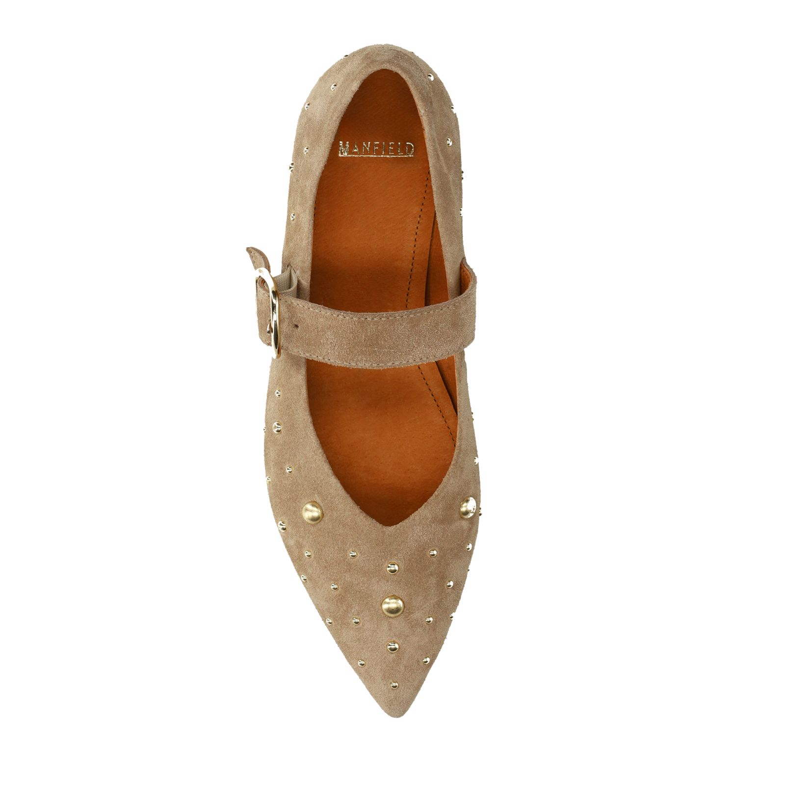 Beigefarbene Veloursleder-Loafer mit Nieten
