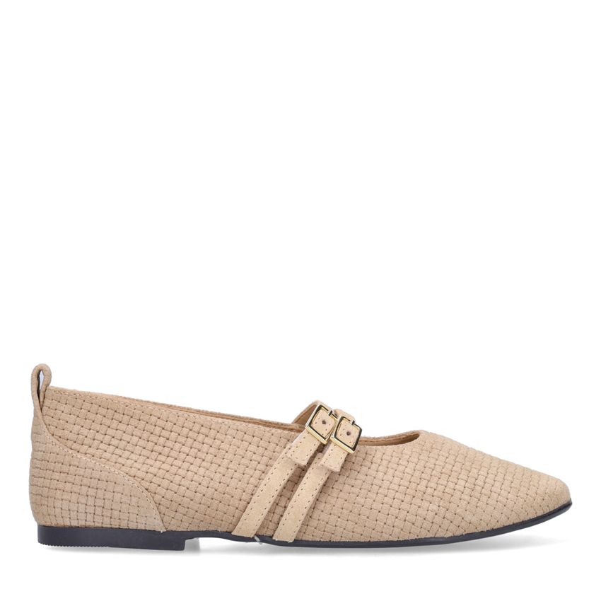Beigefarbene Veloursleder-Ballerinas